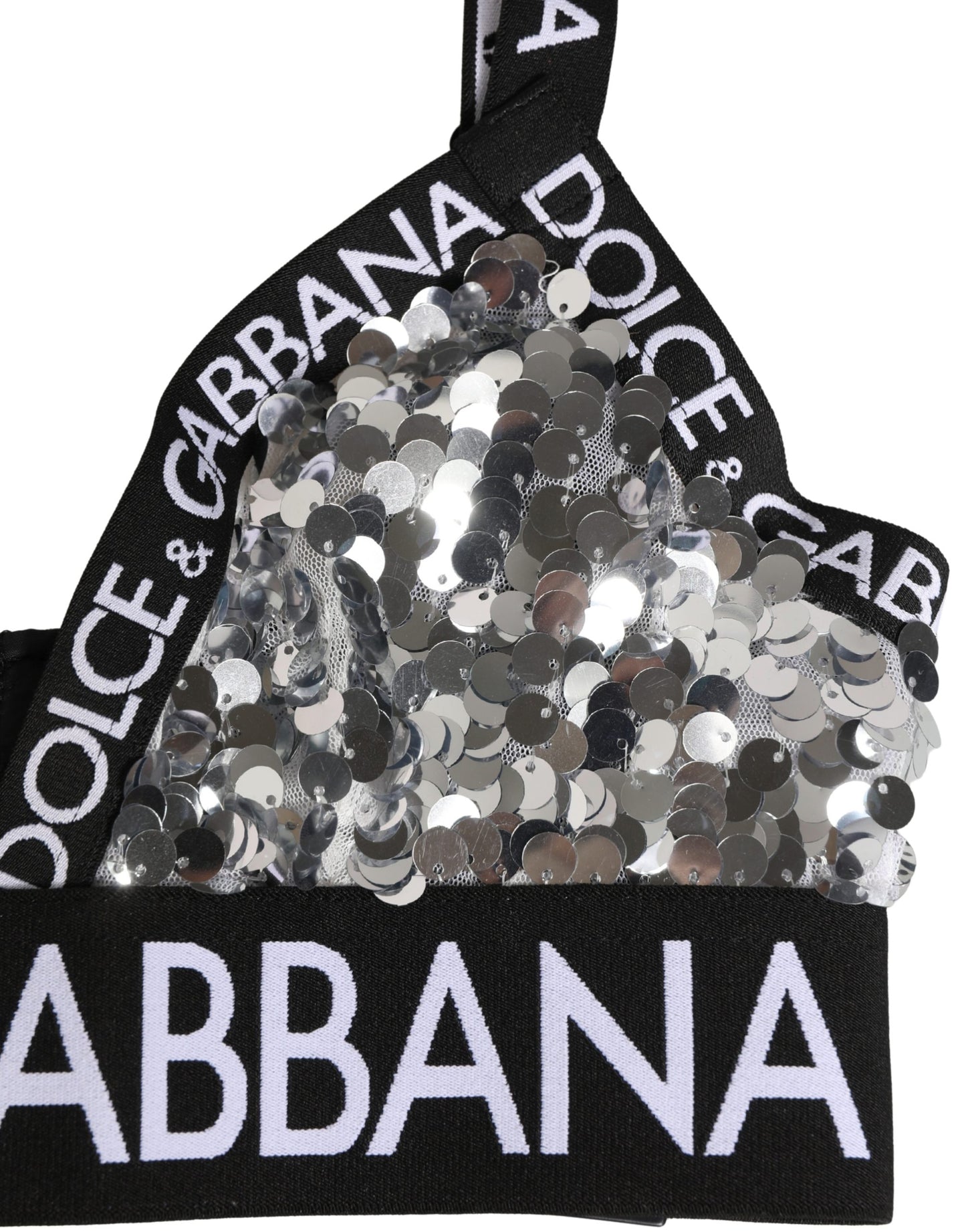 Dolce & Gabbana Silver Sequined Triangle Soft Cup Bra