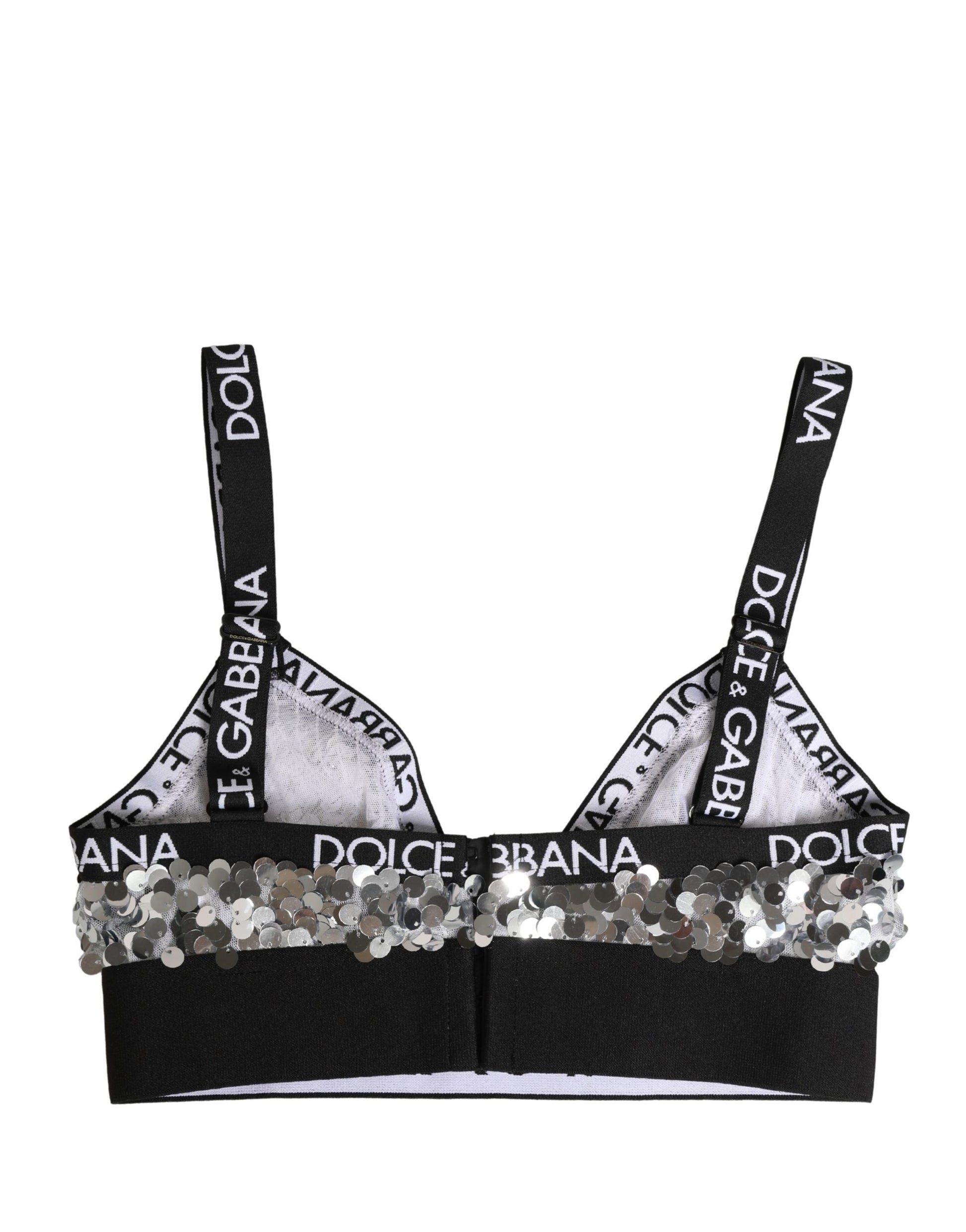 Dolce & Gabbana Silver Sequined Triangle Soft Cup Bra