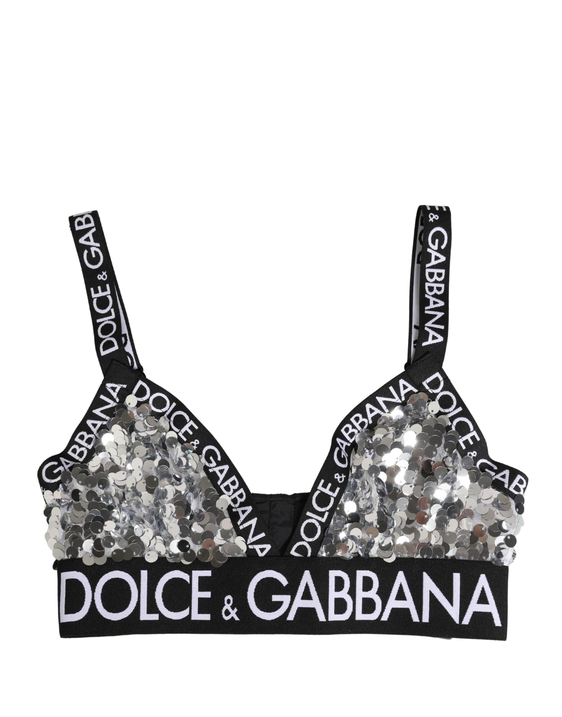 Dolce & Gabbana Silver Sequined Triangle Soft Cup Bra