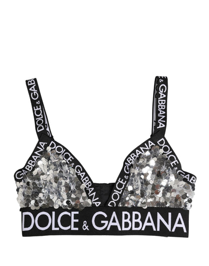 Dolce & Gabbana Silver Sequined Triangle Soft Cup Bra