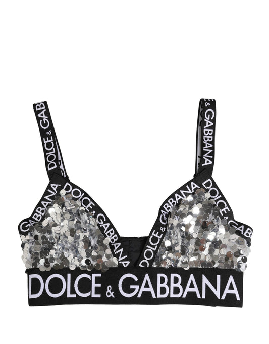 Dolce & Gabbana Silver Sequined Triangle Soft Cup Bra