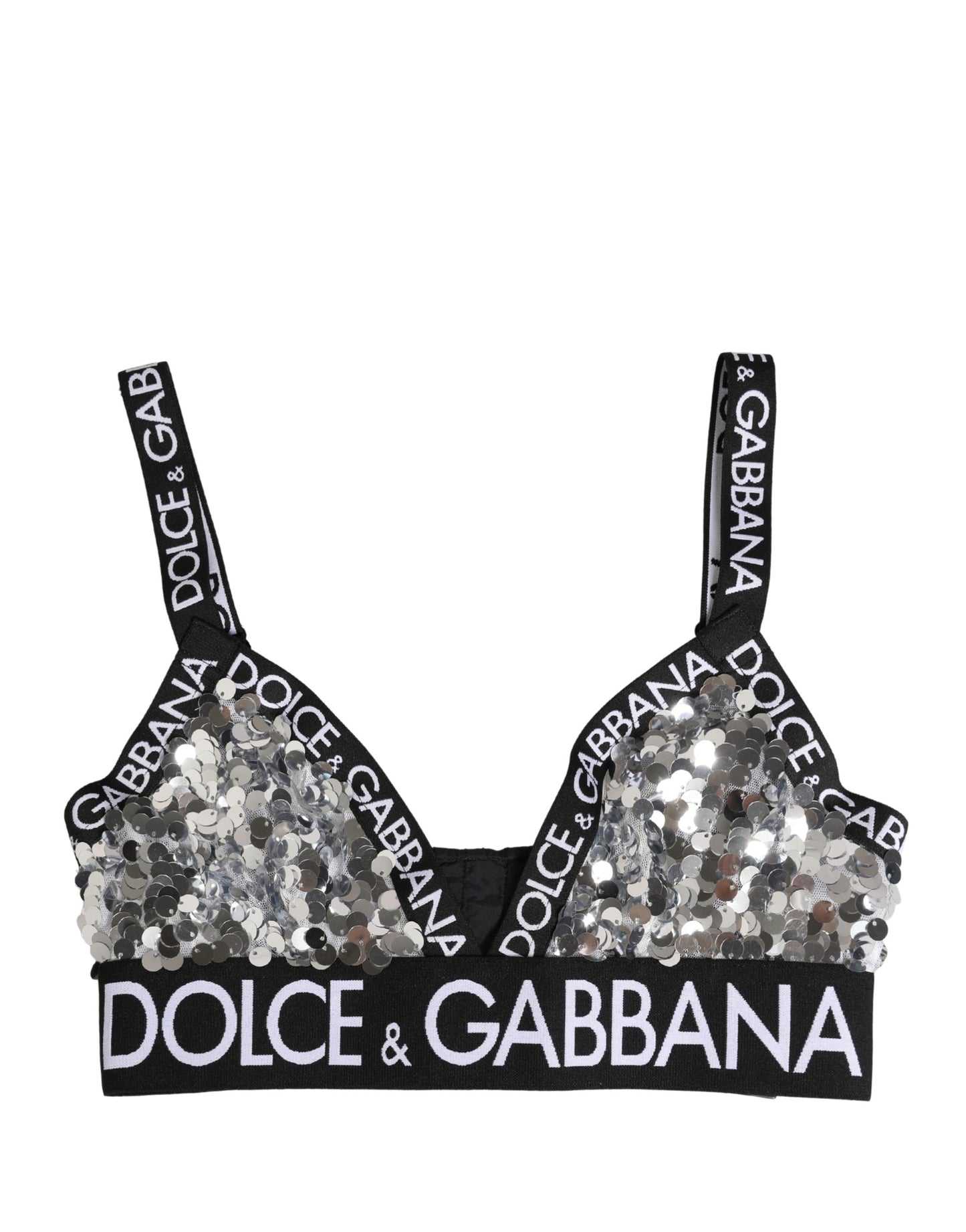 Dolce & Gabbana Silver Sequined Triangle Soft Cup Bra