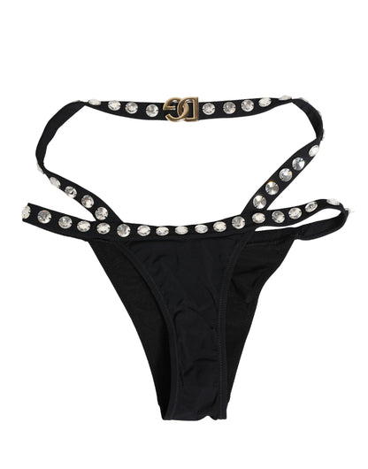 Dolce & Gabbana Black Crystal Embellished Bikini Bottom Swimwear