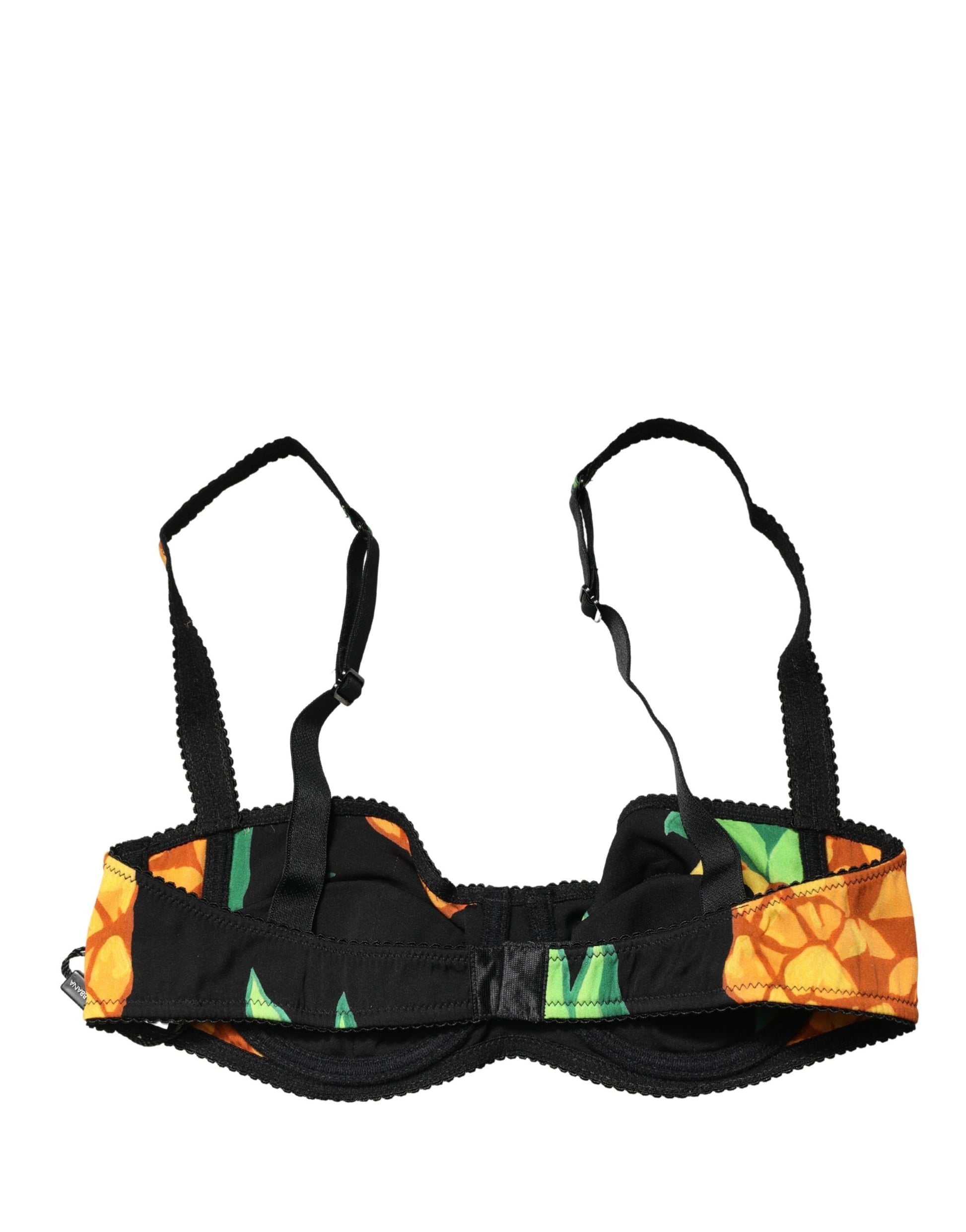 Dolce & Gabbana Black Pineapple Silk Balconette Bra
