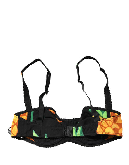 Dolce & Gabbana Black Pineapple Silk Balconette Bra
