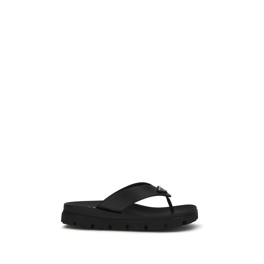Prada Brown Calf Leather Slide Flip-Flop Sandals