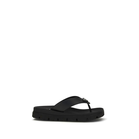 Prada Brown Calf Leather Slide Flip-Flop Sandals