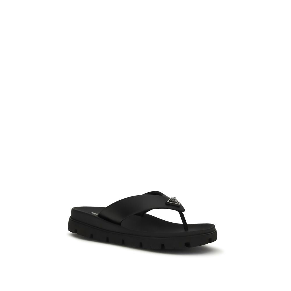 Prada Brown Calf Leather Slide Flip-Flop Sandals