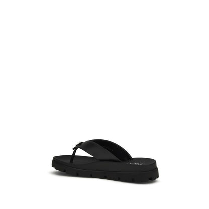 Prada Brown Calf Leather Slide Flip-Flop Sandals