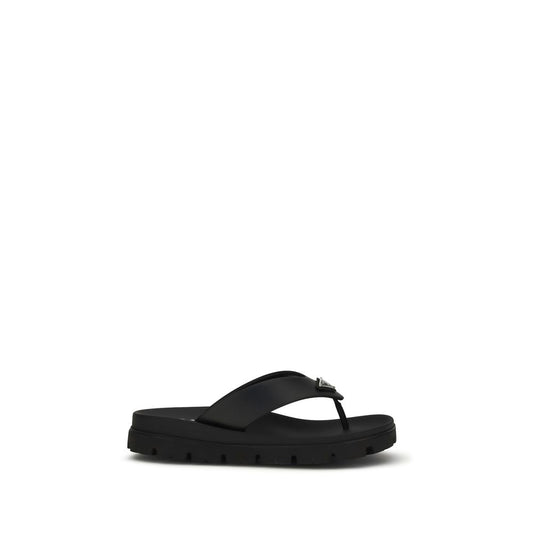 Prada Black Calf Leather Flip-Flop Sandals