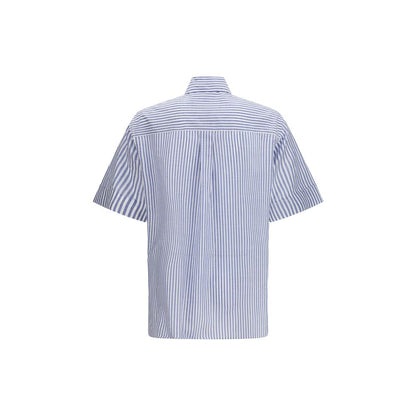 Valentino Blue & White Striped Short-Sleeve Shirt with Logo Buttons