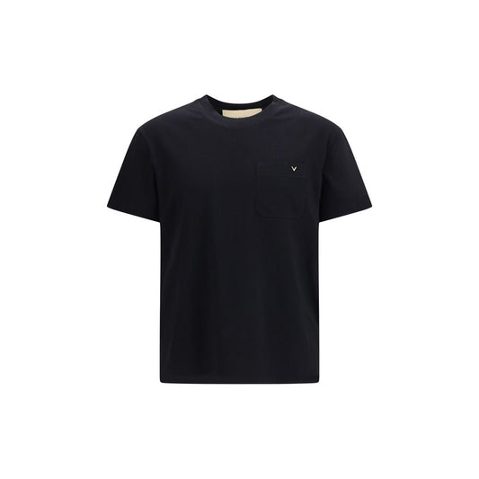 Valentino Black Cotton T-Shirt with VGold Logo