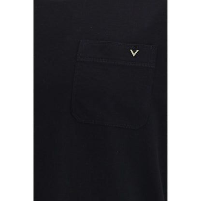 Valentino Black Cotton T-Shirt with VGold Logo