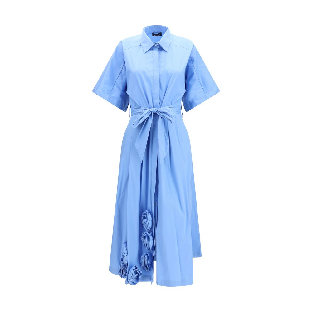 Ella Blue Cotton Casual Dress - Elegant Long Chemisier