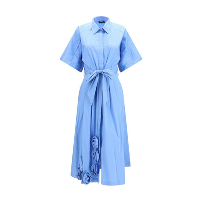 Ella Blue Cotton Casual Dress - Elegant Long Chemisier