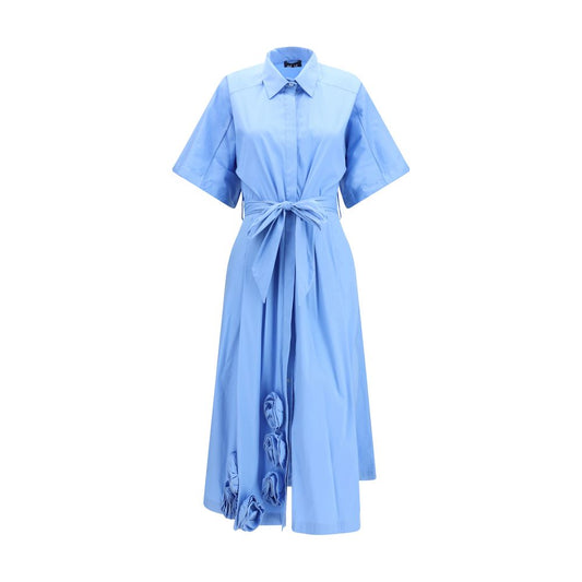 Ella Blue Cotton Casual Dress - Elegant Long Chemisier