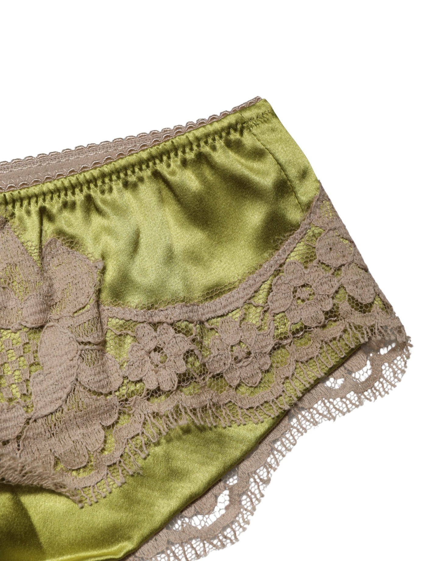 Dolce & Gabbana Green Silk Satin Floral Lace Panty Brief