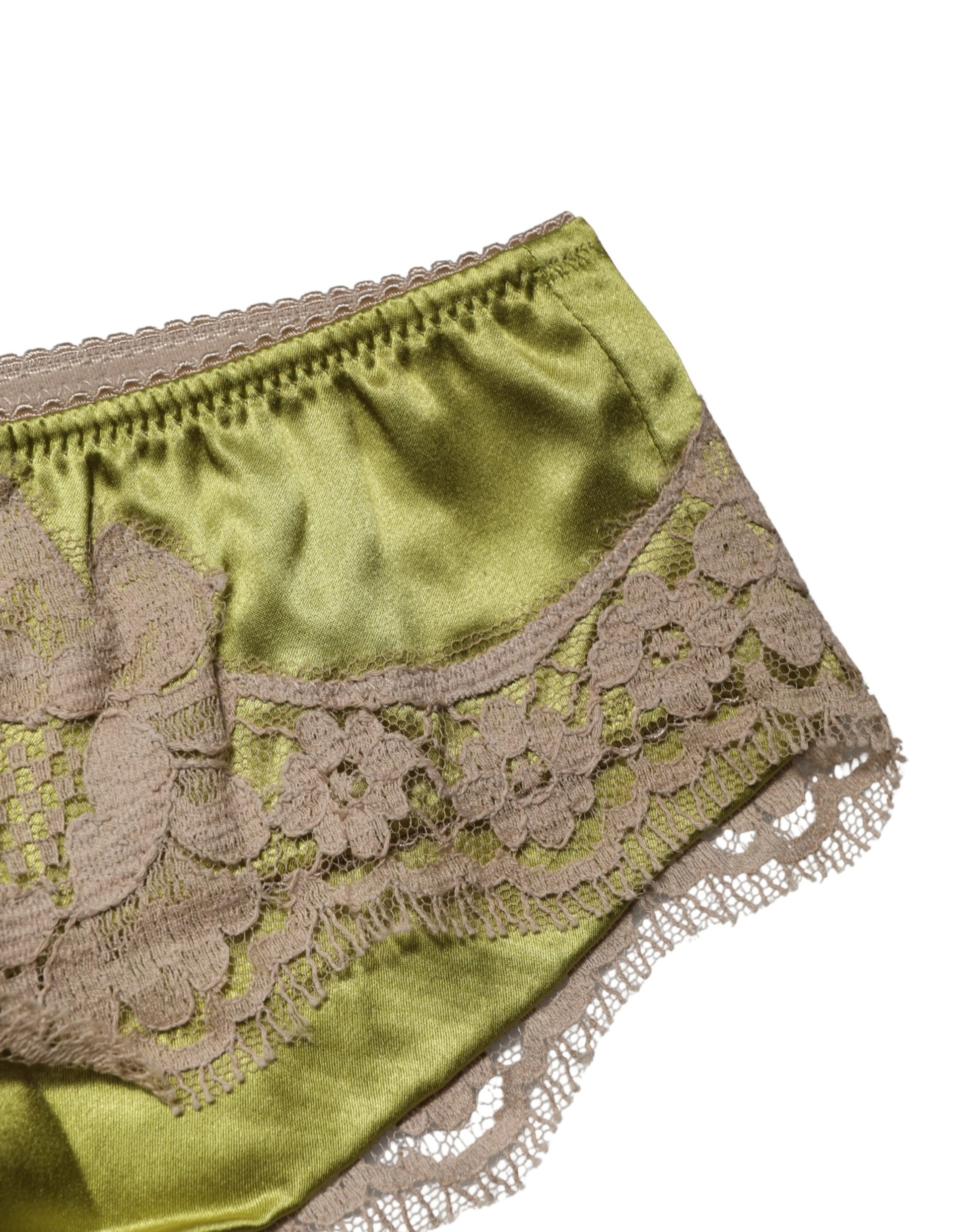 Dolce & Gabbana Green Silk Satin Floral Lace Panty Brief