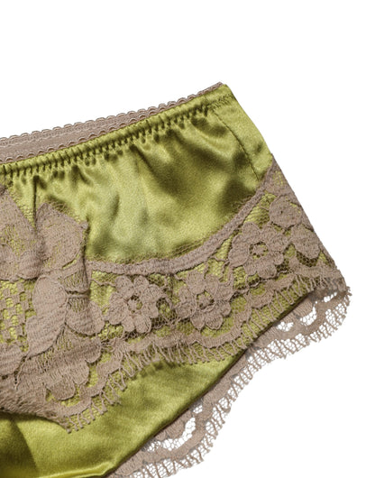 Dolce & Gabbana Green Silk Satin Floral Lace Panty Brief
