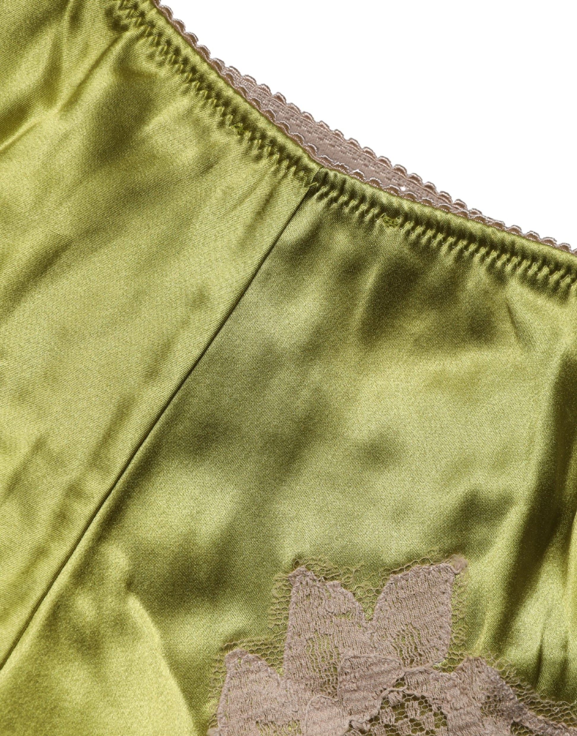 Dolce & Gabbana Green Silk Satin Floral Lace Panty Brief
