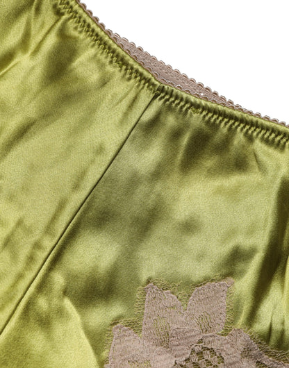 Dolce & Gabbana Green Silk Satin Floral Lace Panty Brief
