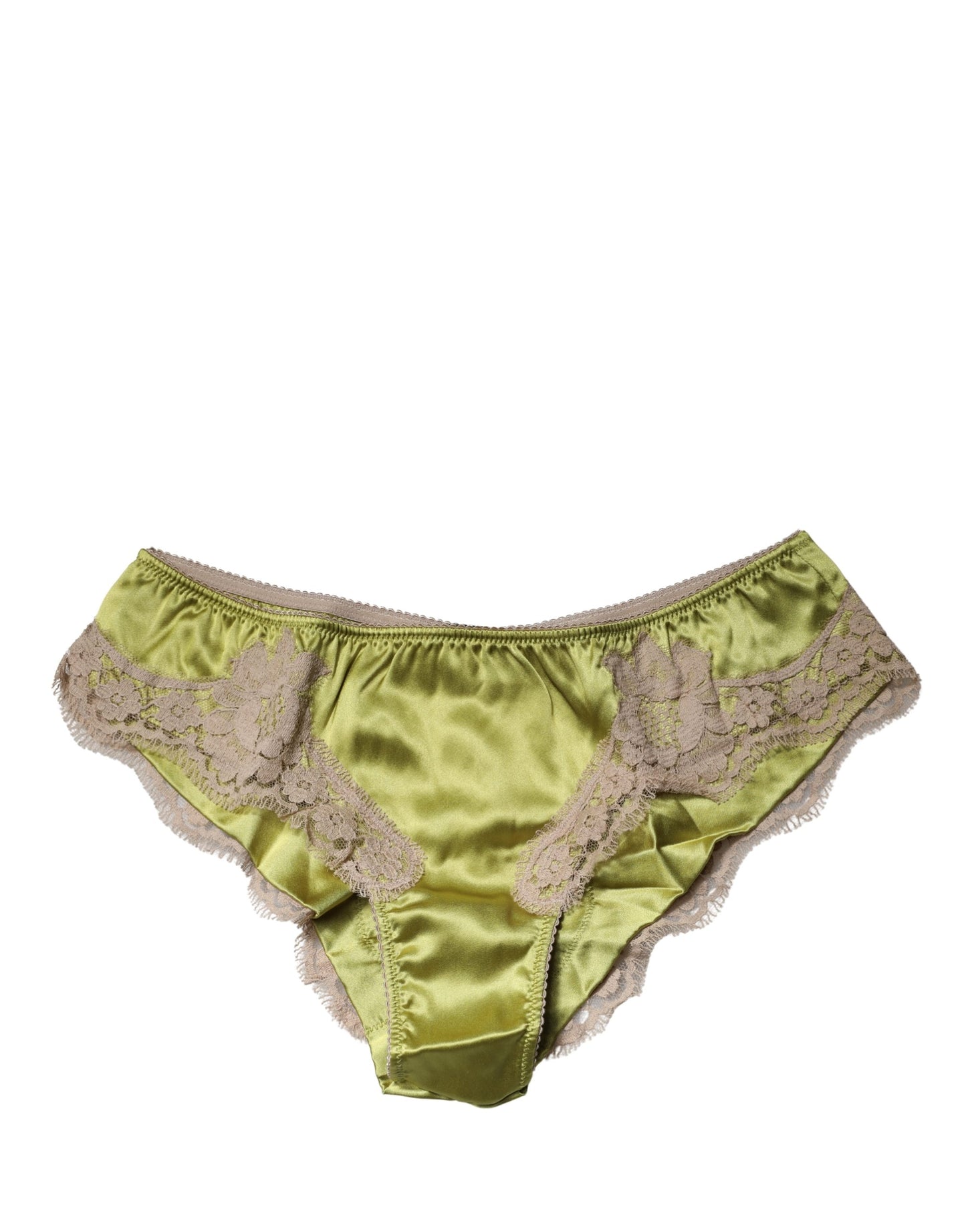 Dolce & Gabbana Green Silk Satin Floral Lace Panty Brief