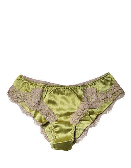 Dolce & Gabbana Green Silk Satin Floral Lace Panty Brief