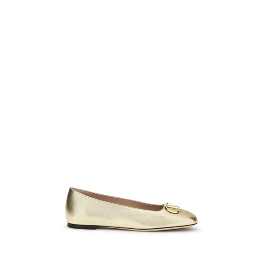 Valentino Garavani Gold VLogo Signature Laminated Leather Ballerinas