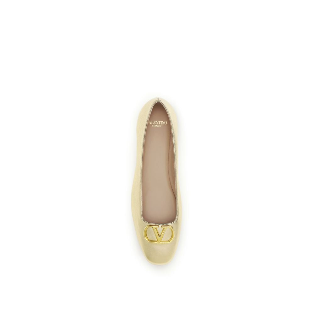 Valentino Garavani Gold VLogo Signature Laminated Leather Ballerinas
