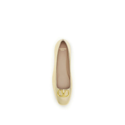 Valentino Garavani Gold VLogo Signature Laminated Leather Ballerinas