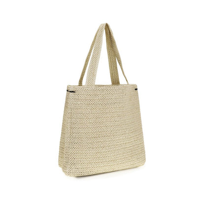 Fiorucci Beige Paper Handbag - Raffia Tote with Poodle Embroidery