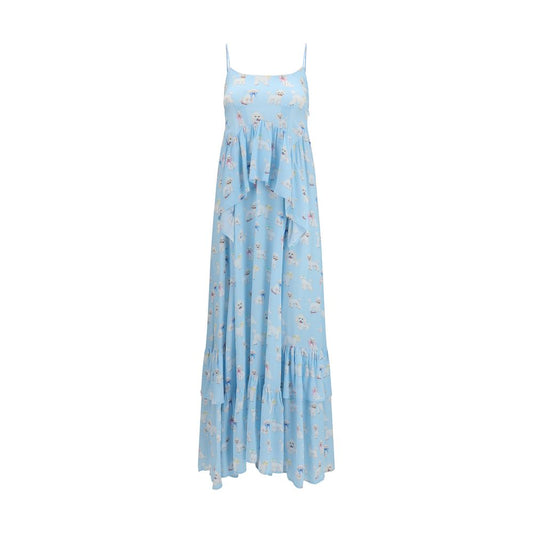 Fiorucci Blue Viscose Long Dress with Poodle Print