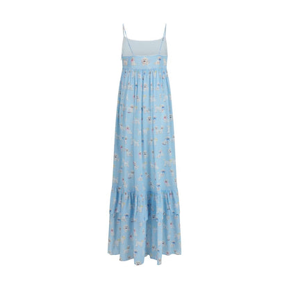 Fiorucci Blue Viscose Long Dress with Poodle Print