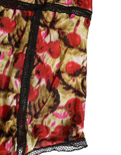 Roberto Cavalli Multicolor Cherry Print Lace Bodysuit