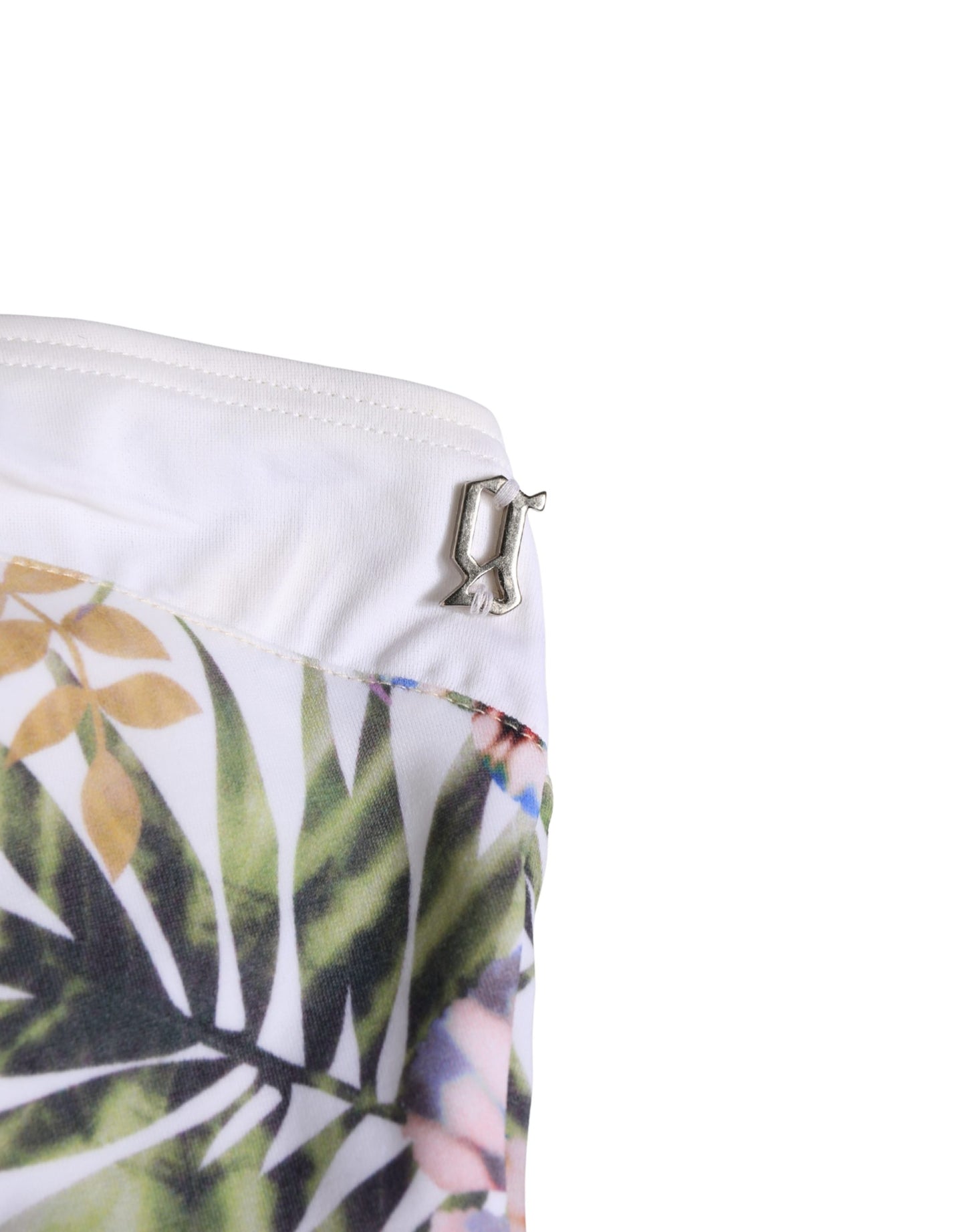 John Galliano White Floral Print Strapless One-Piece Swimsuit