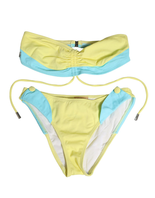 GALLIANO Pyrex Yellow Blue Bandeau Top Bikini Bottom 2 Piece Swimwear