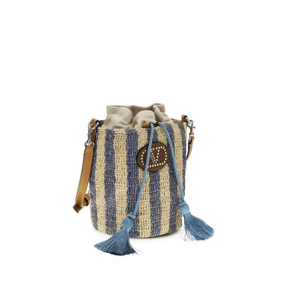 Valentino Garavani Blue Striped Raffia Bucket Bag