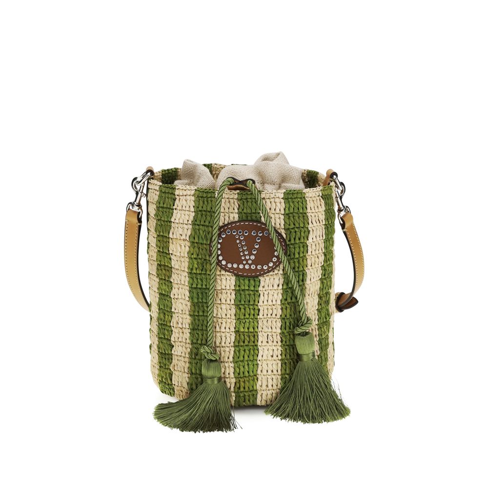 Valentino Garavani Striped Raffia Bucket Bag