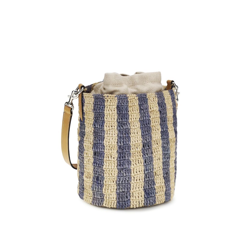 Valentino Garavani Blue Striped Raffia Bucket Bag