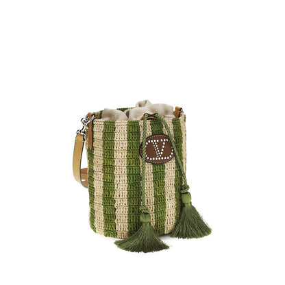 Valentino Garavani Striped Raffia Bucket Bag