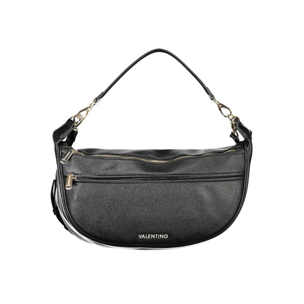 Mario Valentino Black Leather Handbag with Chic Gold Hardware