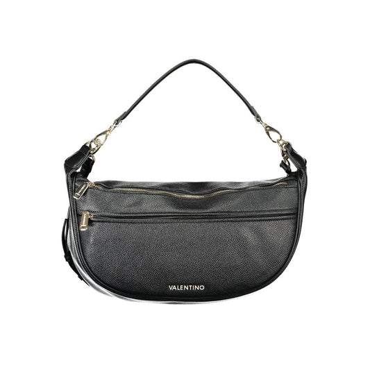 Mario Valentino Black Leather Handbag with Chic Gold Hardware