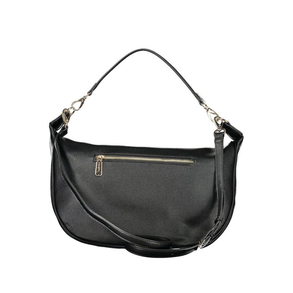 Mario Valentino Black Leather Handbag with Chic Gold Hardware
