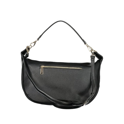 Mario Valentino Black Leather Handbag with Chic Gold Hardware