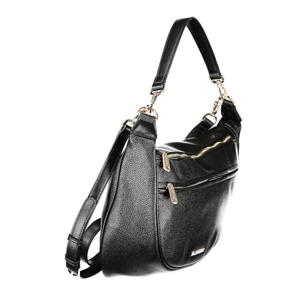 Mario Valentino Black Leather Handbag with Chic Gold Hardware