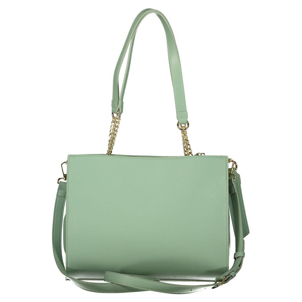 Mario Valentino Green Smooth Leather Handbag with Elegant Accents