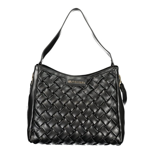 Mario Valentino Black Leather Handbag with Gold Hardware