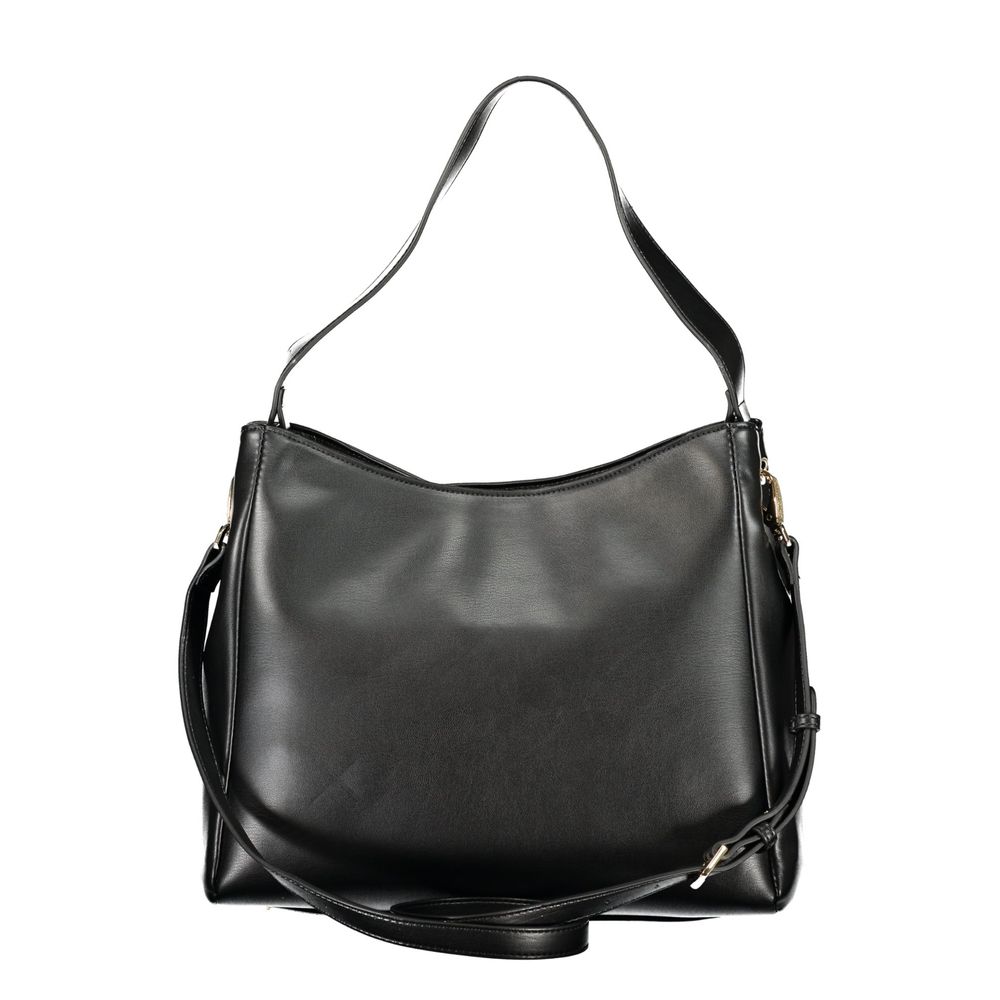 Mario Valentino Black Leather Handbag with Gold Hardware