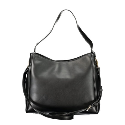 Mario Valentino Black Leather Handbag with Gold Hardware
