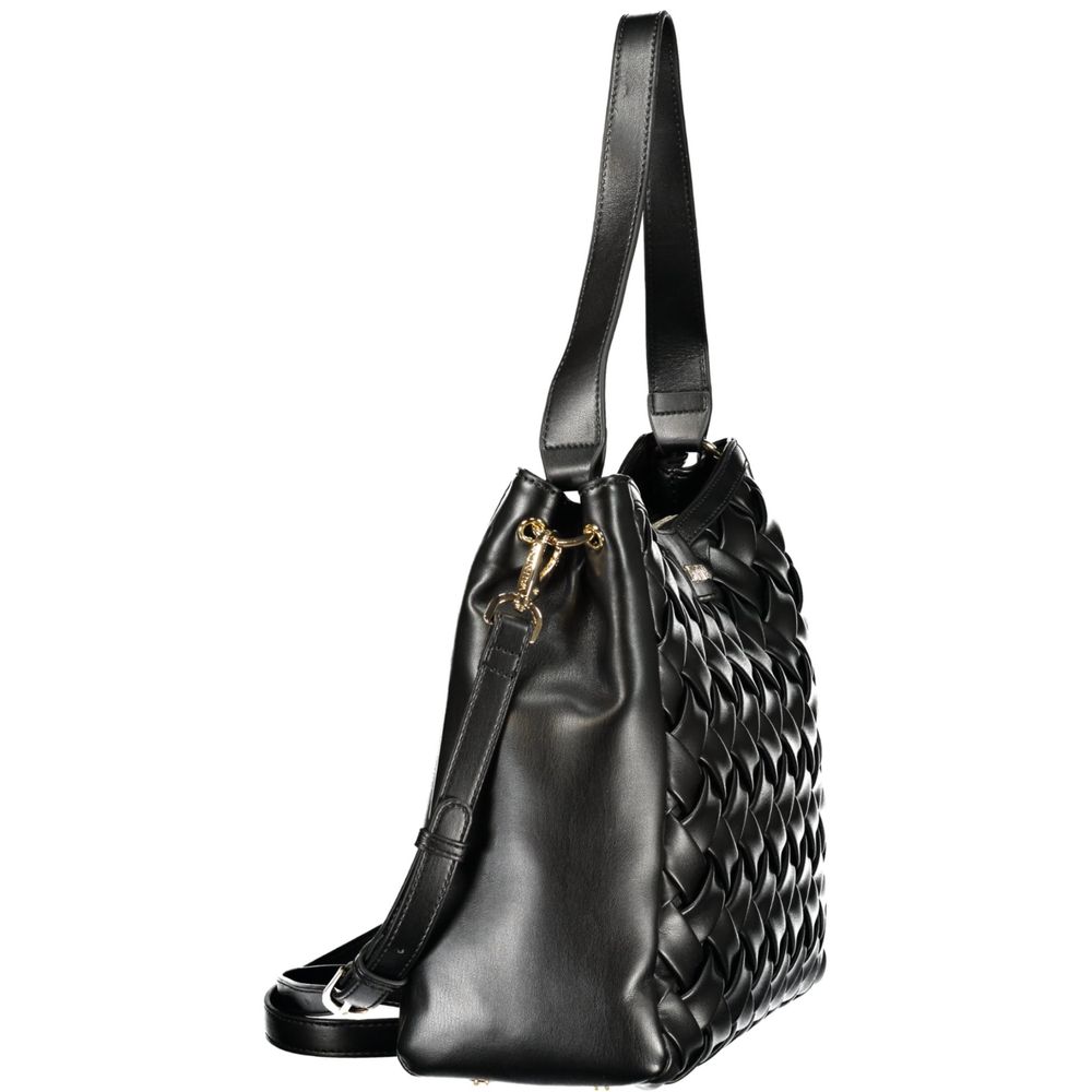 Mario Valentino Black Leather Handbag with Gold Hardware
